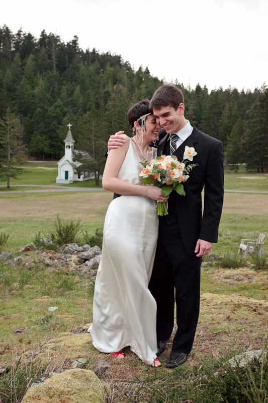 sweet couple at Orcas Island wedding, Victoria Valley Chapel