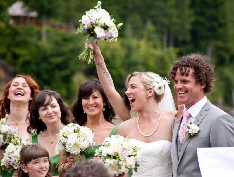 photo of happy bride and groom after ceremony