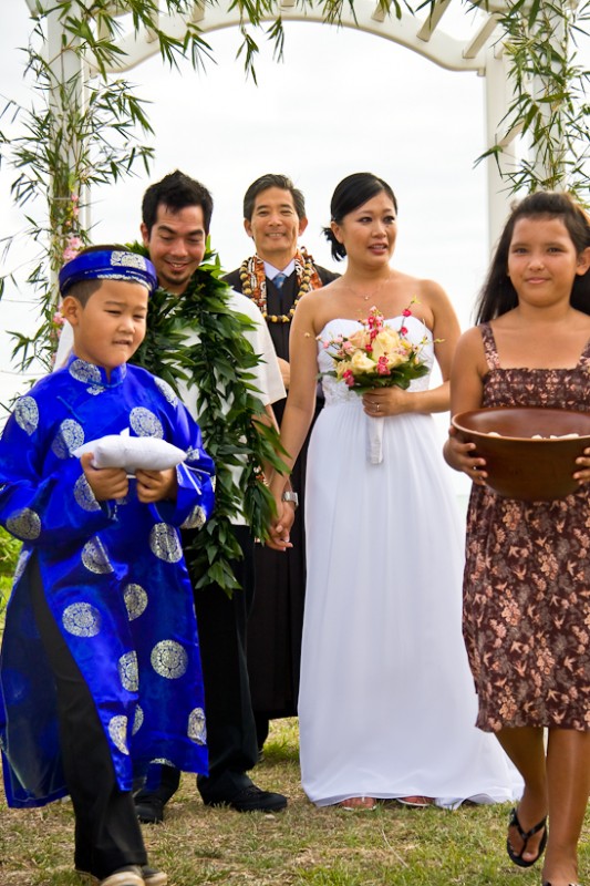 Photo of wedding party after ceremony in Hawaii
