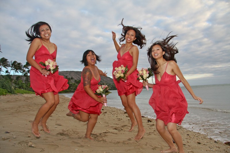 Photo of bride's maids jumping in Hawaii