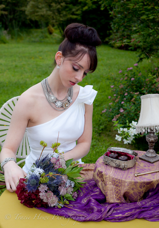 Photo of bride with bouquet for inspiration shoot in Seattle