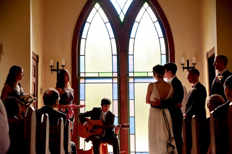 Photo of bride and groom during wedding ceremony on Orcas Island