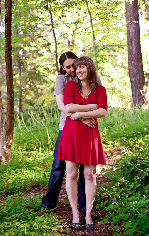 Portrait of engaged couple at Seattle Arboretum