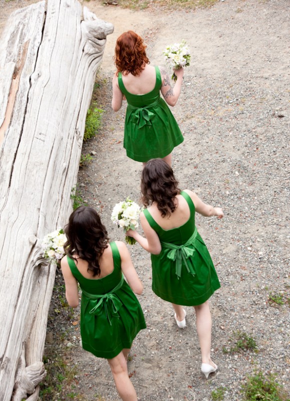 Photo of bride's maids walking to ceremony on Vancouver Island
