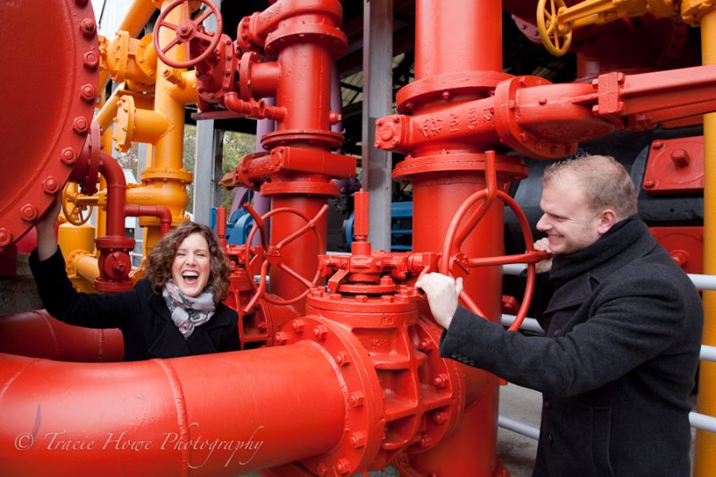 Engagement photo of couple at Gasworks Park in Seattle