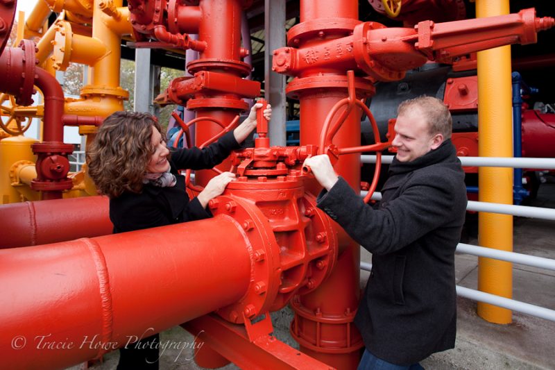 Engagement photo of couple at Gasworks Park in Seattle