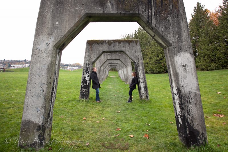 Engagement photo of couple at Gasworks Park in Seattle