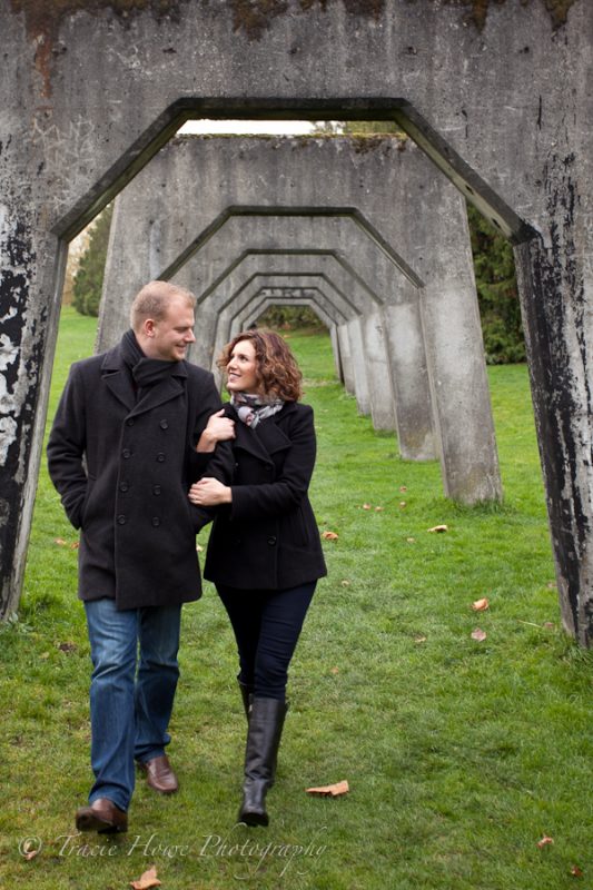 Engagement photo of couple at Gasworks Park in Seattle