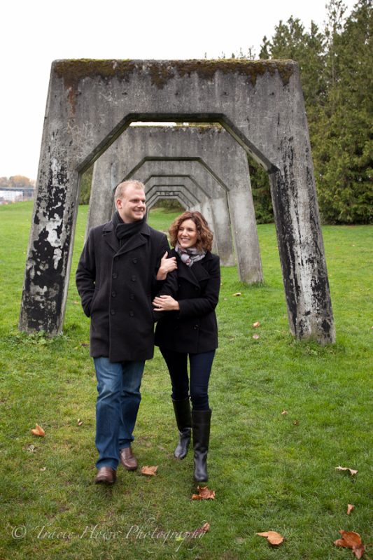 Engagement photo of couple at Gasworks Park in Seattle