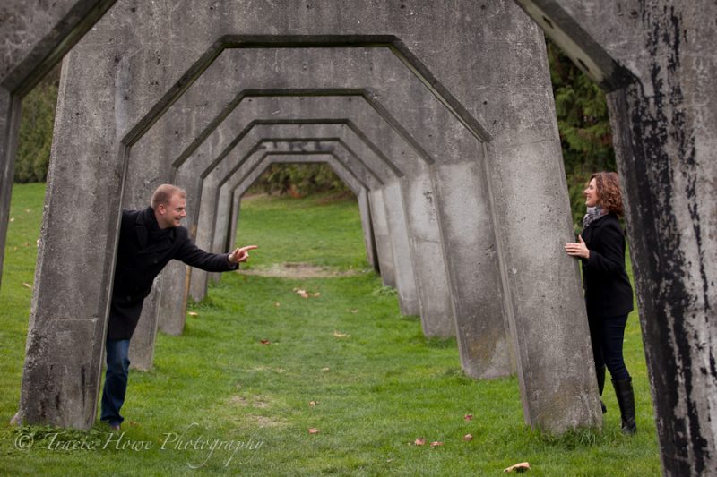 Engagement photo of couple at Gasworks Park in Seattle