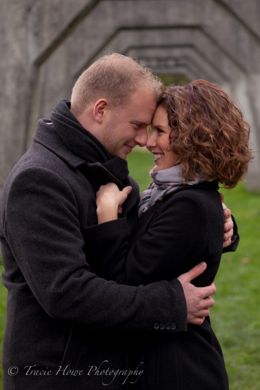 Engagement photo of couple at Gasworks Park in Seattle