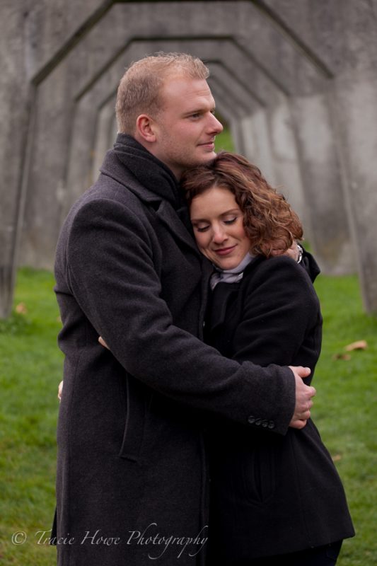 Engagement photo of couple at Gasworks Park in Seattle
