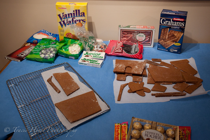 Beginning stages of making gingerbread house