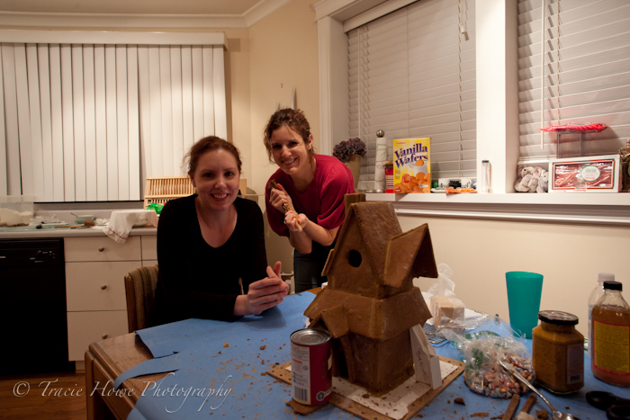 Mary and Olivia, my gingerbread house construction helpers