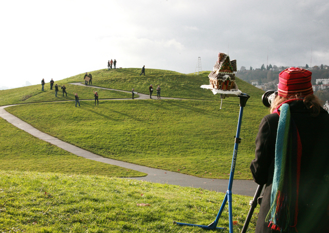 Forced perspective gingerbread house photo shoot at Gasworks Park