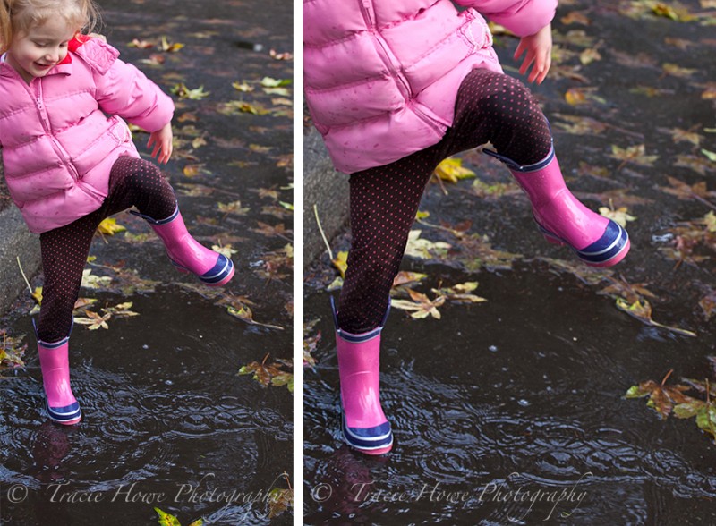 photo of girl splashing in puddle