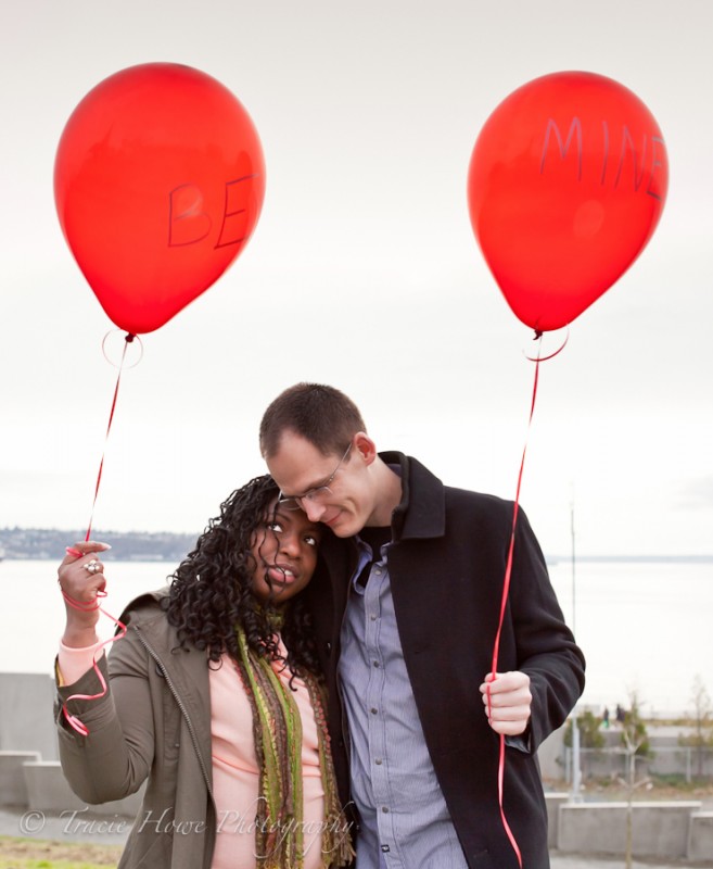 Valentine's day couple's photo session with balloons in Seattle