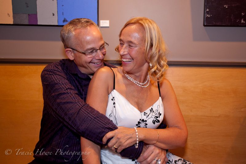 Photo of bride and groom cuddling at wedding in Seattle