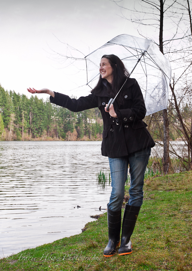 Photo of model with umbrella in "April Showers" stock shoot