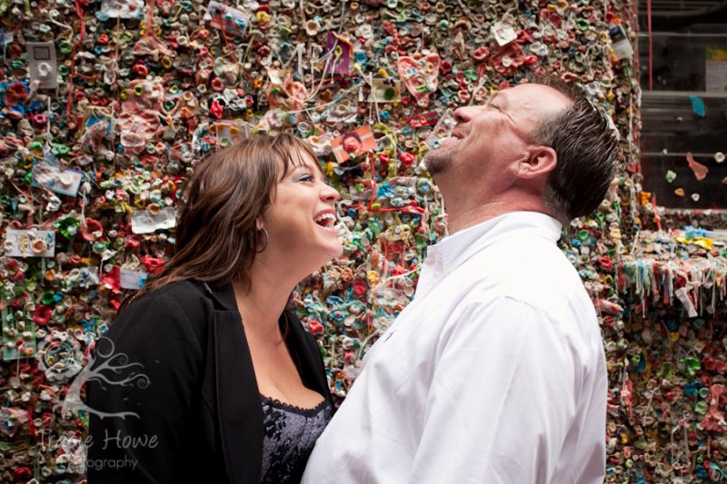 Couple at Seattle gum wall photo session