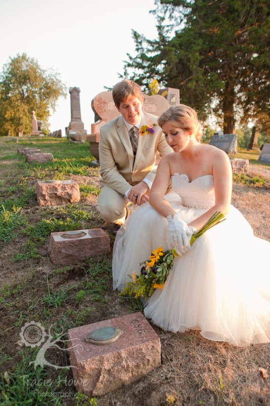 Bride and groom at family cemetery