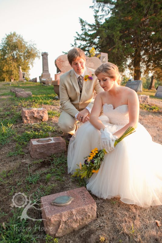 Bride and groom at family cemetery