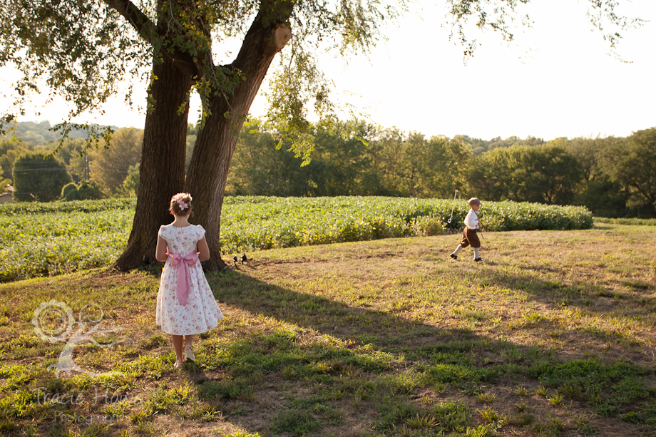 Flower girl and ring bearer walking to ceremony