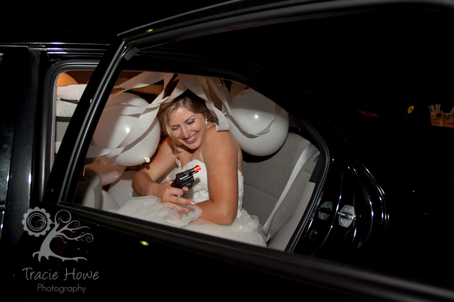 Bride during a cap-gun send off