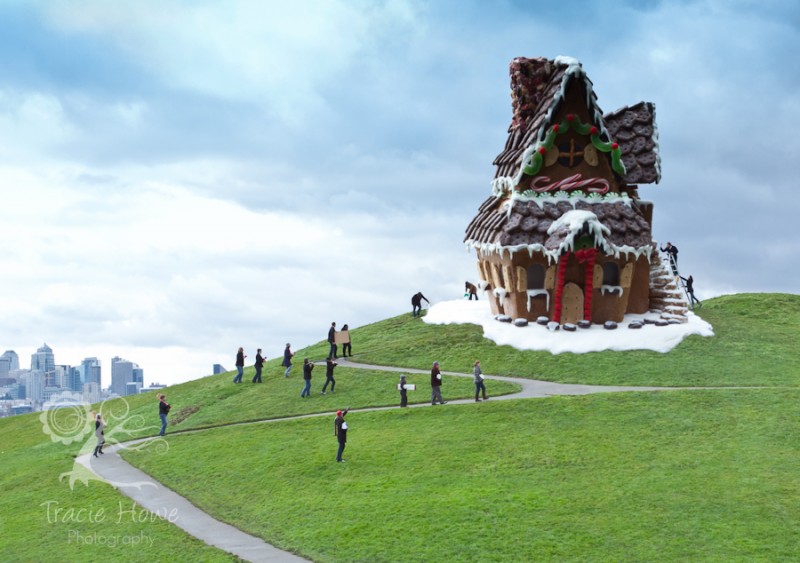 Giant gingerbread house at Gasworks park. Forced perspective.