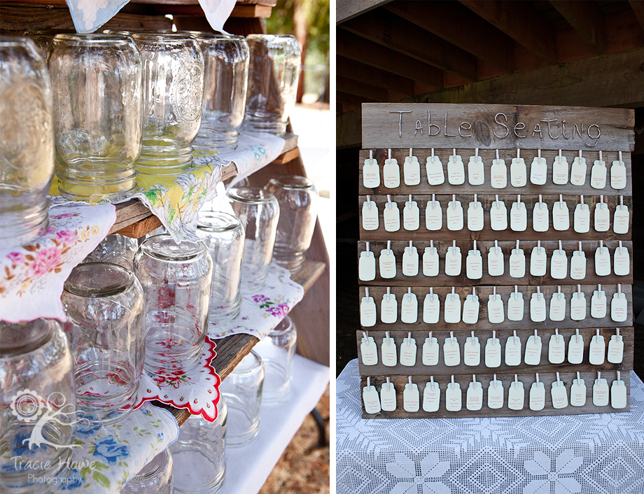 Table seating and mason jars at wedding