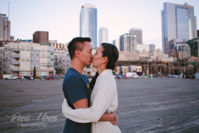 engagement shoot on Seattle's waterfront pier