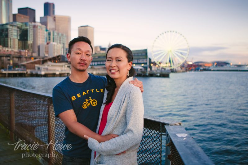 engagement shoot on Seattle's waterfront pier