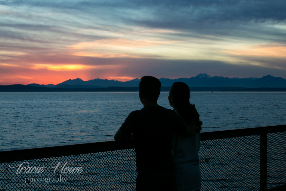 Waterfront engagement shoot Seattle sunset