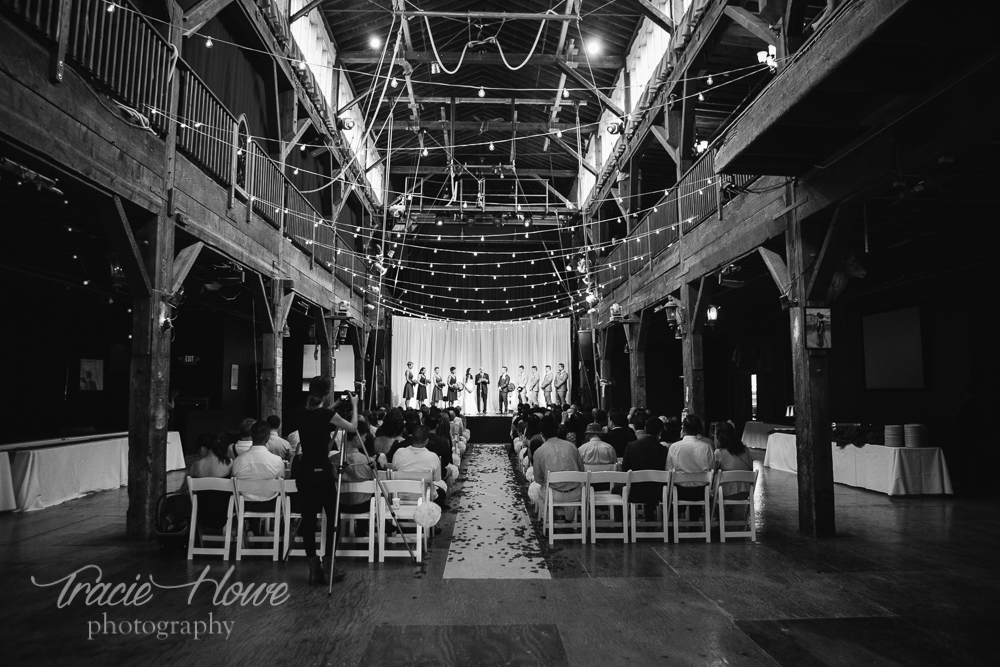Now also a wedding venue, Emerald City Trapeze got all spruced up to host this wedding last year.
