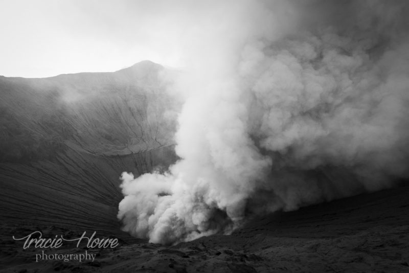 Mount Bromo erupting ash