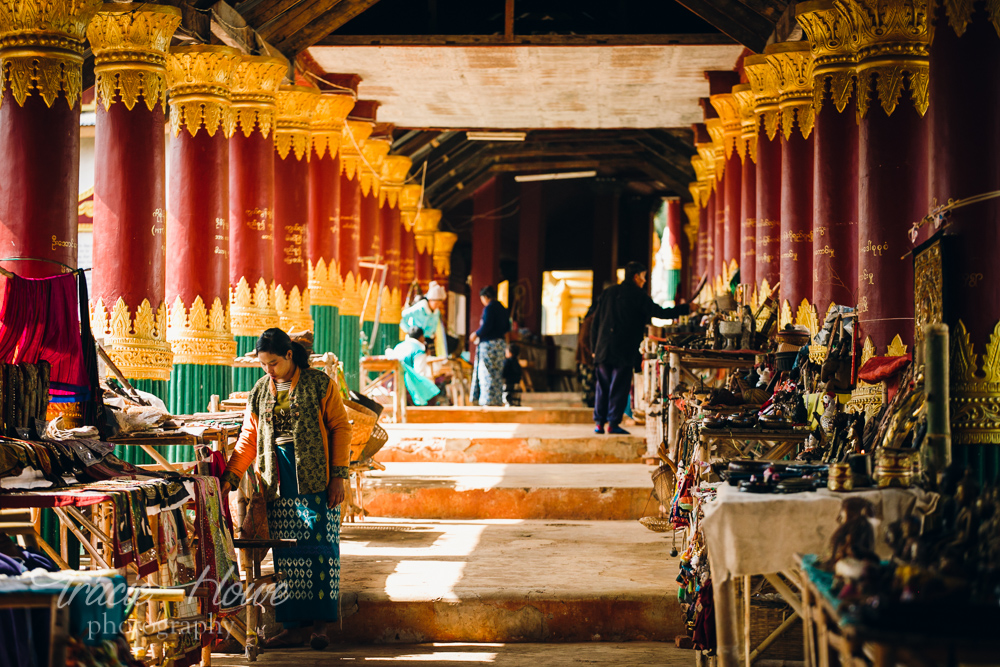 A long passageway filled with countless vendors at this market next to Inle Lake. 