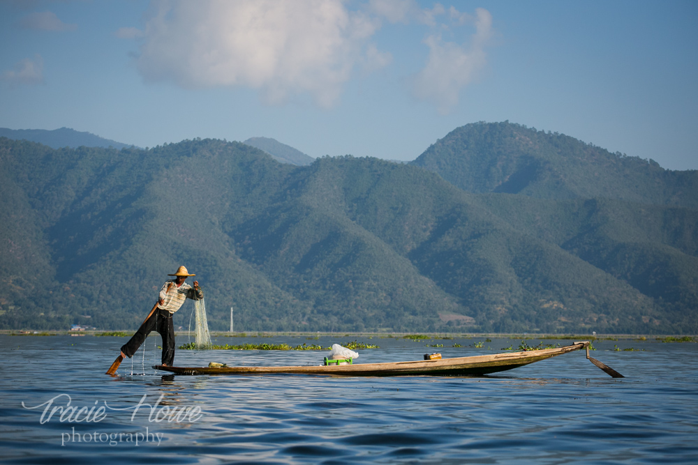 One of Inle Lake's famed fishermen doing his work.